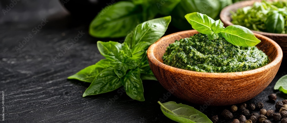 one holding black pepper and the other, fresh basil one holding black pepper and the other, fresh basil