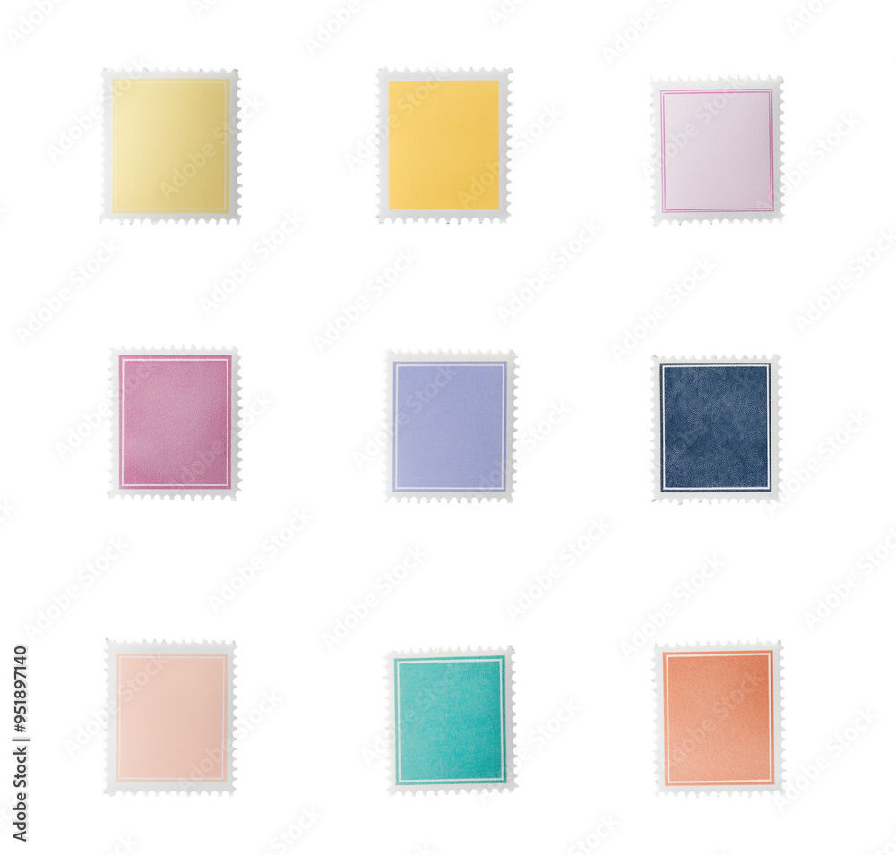 Set of blank stamps in various colors with serrated edges. Transparent background PNG. Collection of empty retro, vintage postal stamps. Set 02 Set of blank stamps in various colors with serrated edges. Transparent background PNG. Collection of empty retro, vintage postal stamps. Set 02