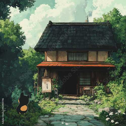 Illustration of a little house in the woods