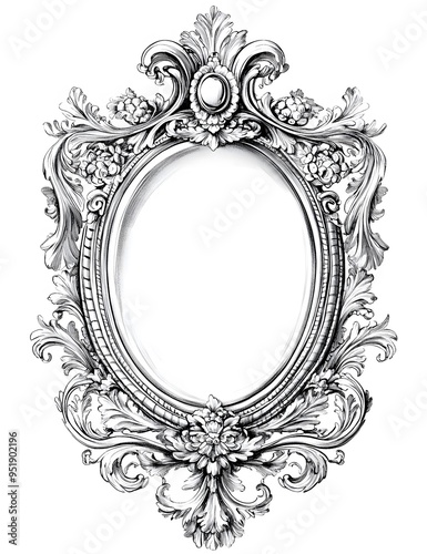 Antique Mirror Coloring Page with Light Grayscale Design