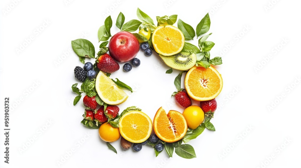 Fresh Fruit Wreath with Green Leaves. Fresh Fruit Wreath with Green Leaves.