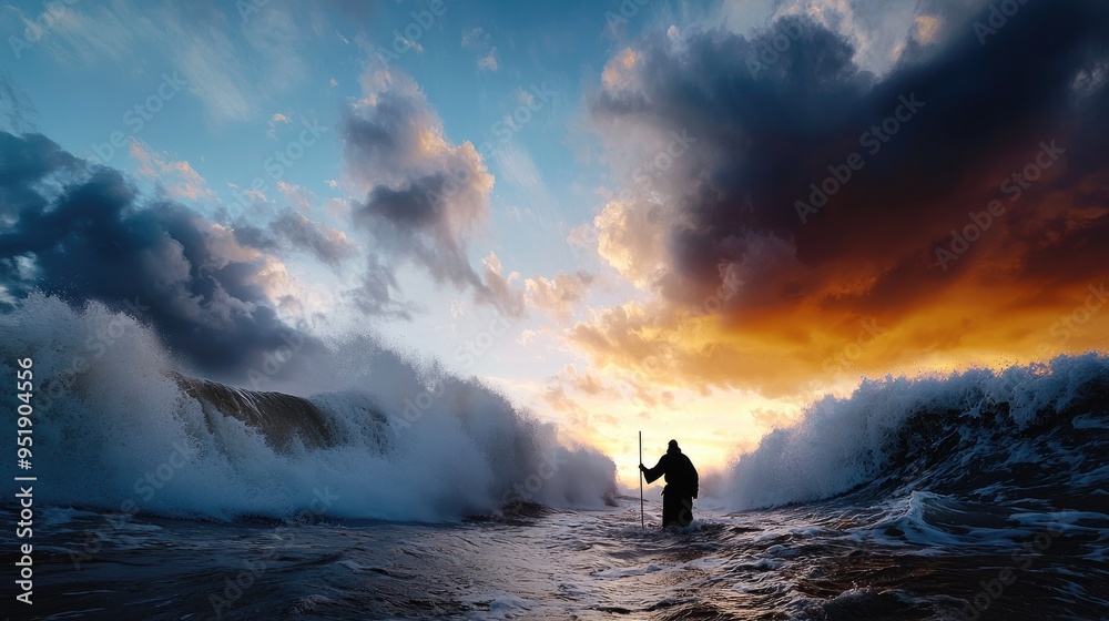 Moses Parting the Red Sea in Epic Biblical Scene Moses Parting the Red Sea in Epic Biblical Scene