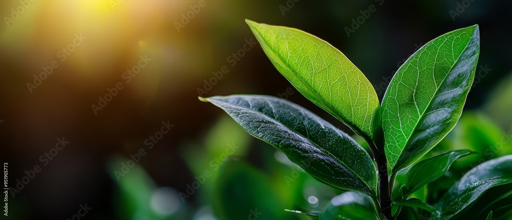A close-up of a green leaf on a plant, sun illuminating from behind A close-up of a green leaf on a plant, sun illuminating from behind