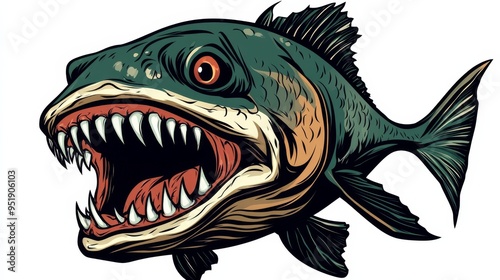 Wallpaper Mural Aggressive Fish Illustration. Torontodigital.ca