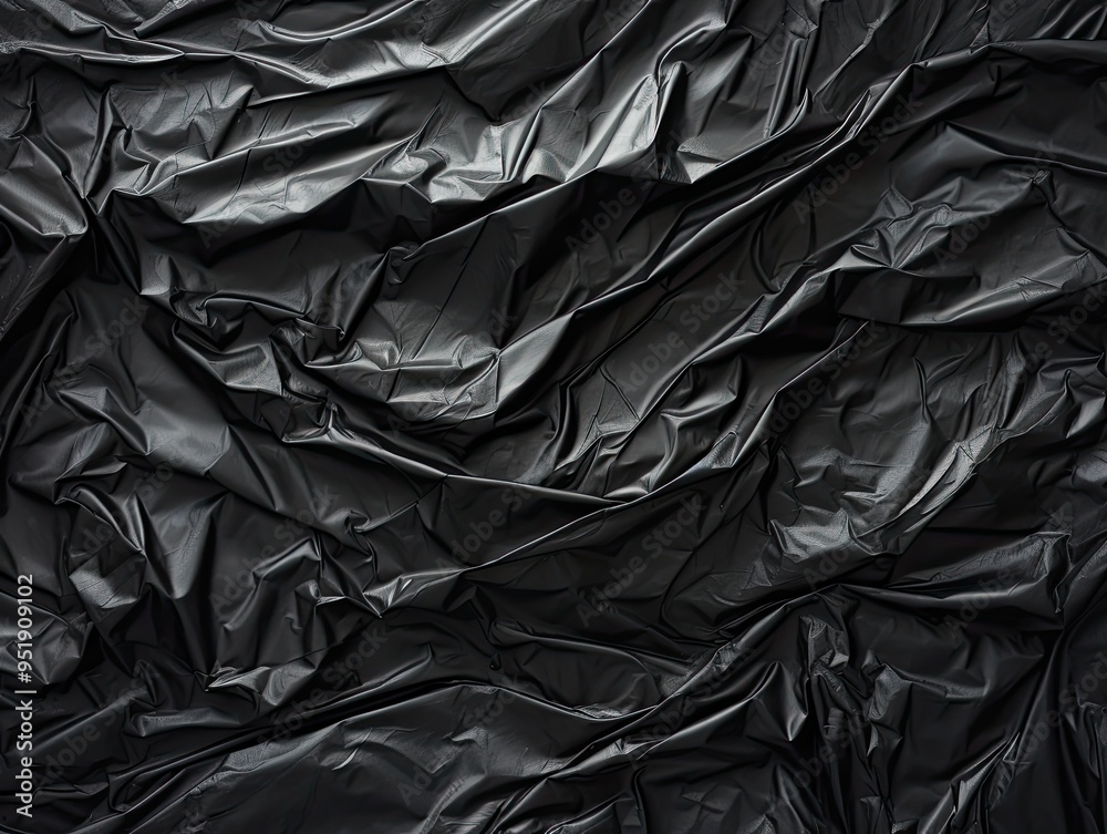 Wrinkled black plastic wrap texture background
