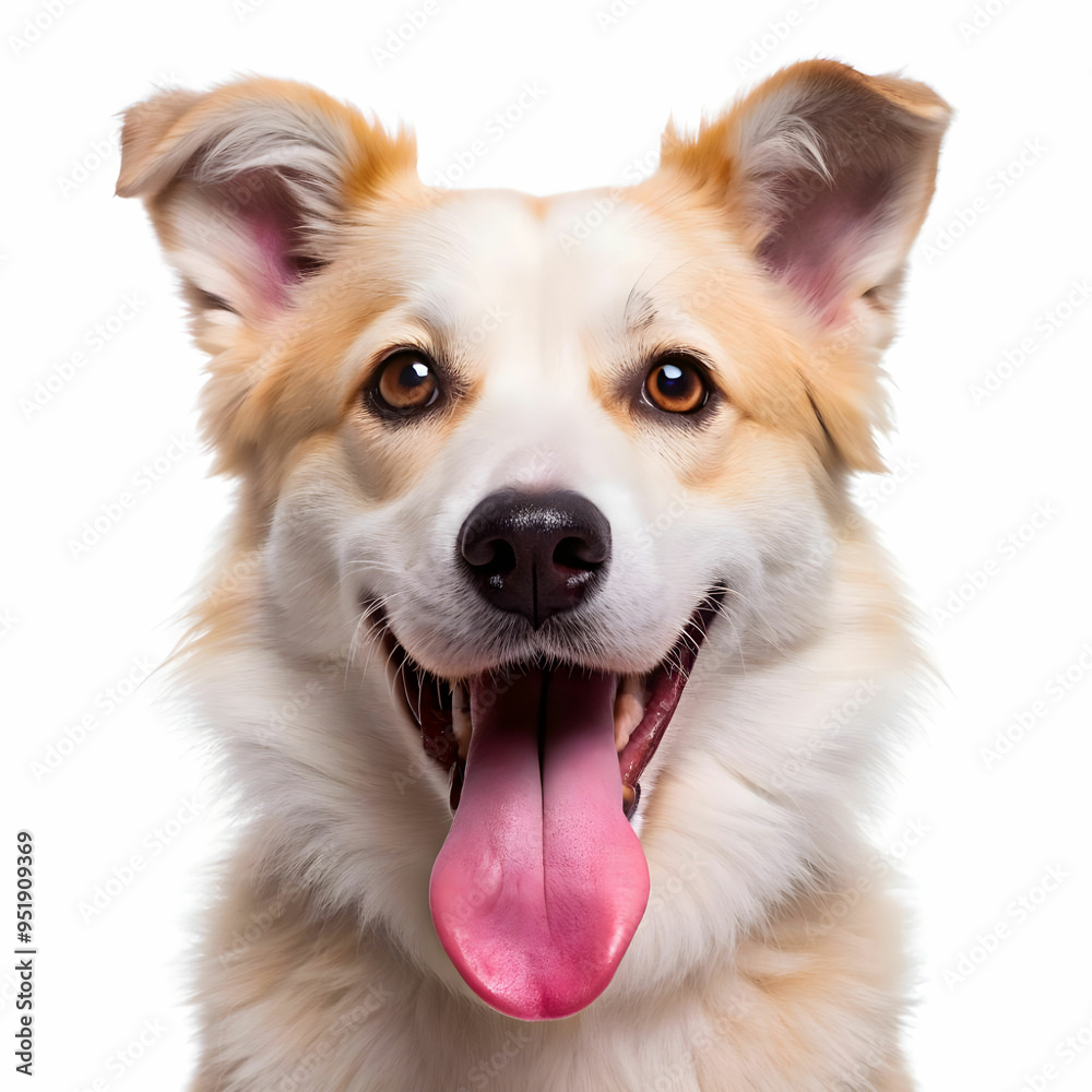 a dog with a pink tongue that is smiling on white background a dog with a pink tongue that is smiling on white background
