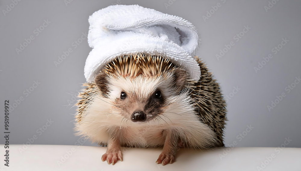 hedgehog wearing a towel on its head hedgehog wearing a towel on its head