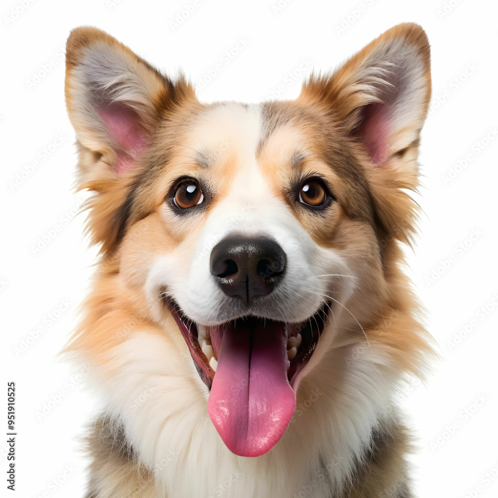 a dog with a pink tongue that is smiling on white background a dog with a pink tongue that is smiling on white background