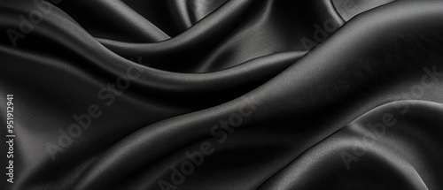 Elegant Black Satin Fabric Texture Background Soft Drape, Smooth, Luxurious