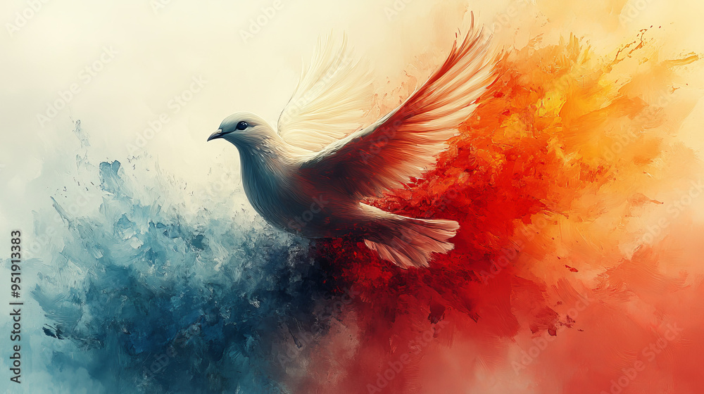 Fototapeta premium Abstract art. Colorful painting art of a dove. Holy Spirit concept. Christian illustration.