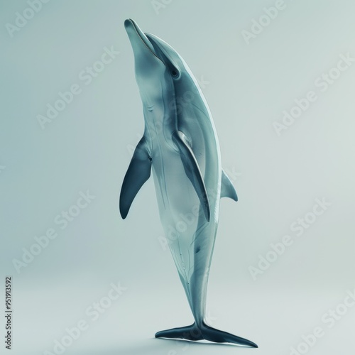 Medium shot of back view Dolphin, isolated on a light solid color background 
