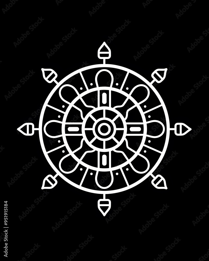 Dharma Wheel Buddhism minimalist line art illustration Dharma Wheel Buddhism minimalist line art illustration