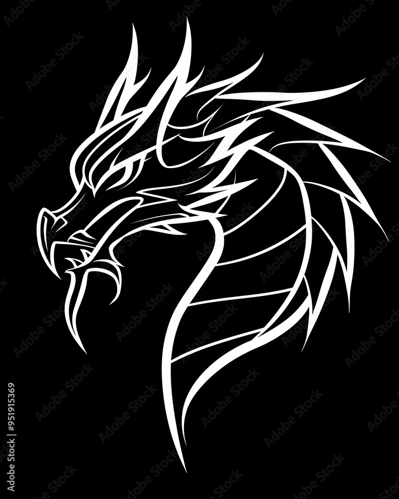 Obraz premium Dragon head minimalist line art illustration