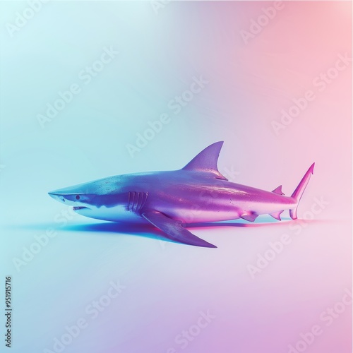 Medium shot of back view Shark, isolated on a light solid color background 