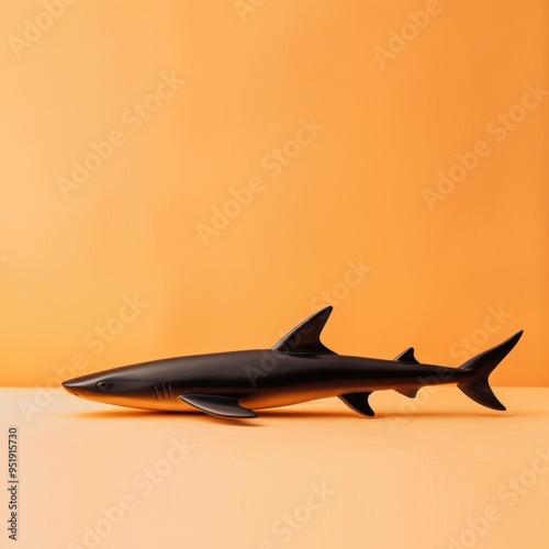 Medium shot of back view Shark, isolated on a light solid color background 