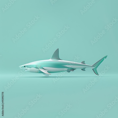 Medium shot of back view Shark, isolated on a light solid color background 