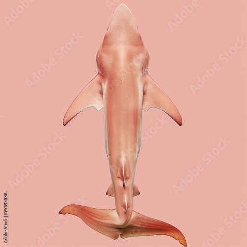 Medium shot of back view Shark, isolated on a light solid color background 