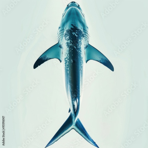 Medium shot of back view Shark, isolated on a light solid color background 