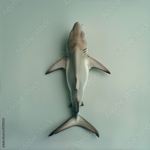 Medium shot of back view Shark, isolated on a light solid color background 
