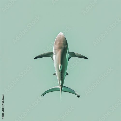 Medium shot of back view Shark, isolated on a light solid color background 