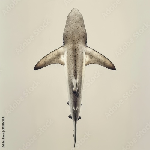 Medium shot of back view Shark, isolated on a light solid color background 