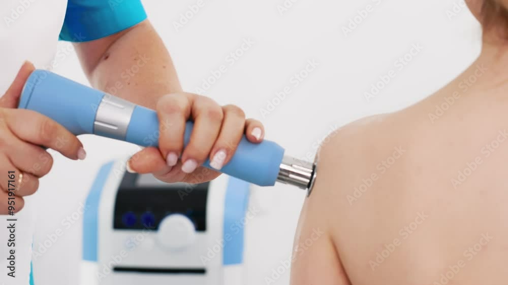 Effective Shockwave Therapy for full-body wellness. A young woman receiving treatment for pain relief and muscle recovery. Enhances overall health and promotes healing. Effective Shockwave Therapy for full-body wellness. A young woman receiving treatment for pain relief and muscle recovery. Enhances overall health and promotes healing.