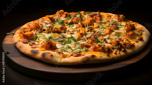 Naan pizza topped with tikka masala flavors