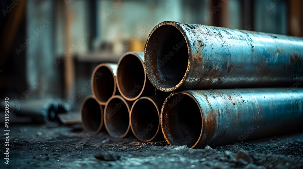 Stacked Industrial Steel Pipes Stacked Industrial Steel Pipes