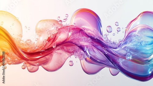 Colorful abstract wave of fluid motion with bubbles on a light background