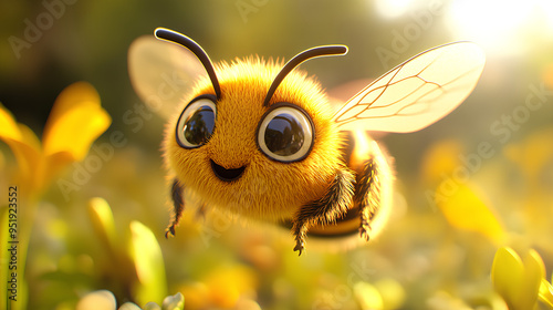 cartoon illustration of cute honey bee 