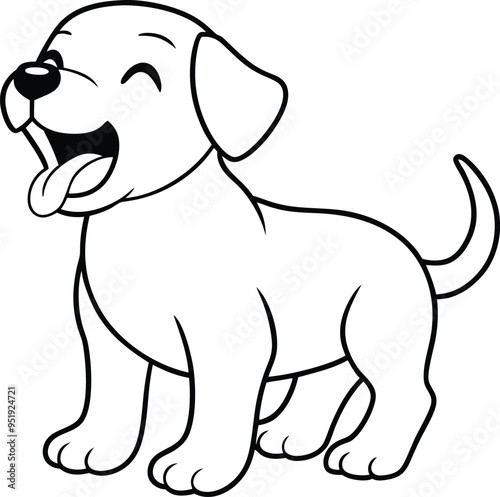 Playful dog illustration with a wagging tail waiting for kids' creativity
