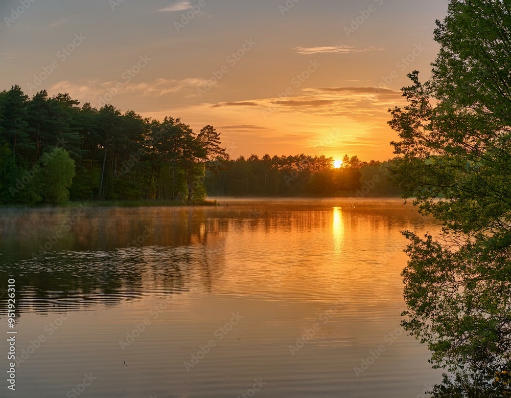 Fototapeta premium sunset over the river