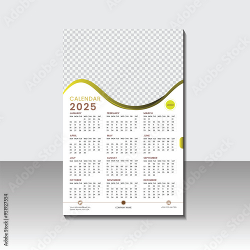 Monthly wall calendar template for 2025. Wall calendar in a minimalist design. Week Starts on Sunday. Planner for 2025 year.