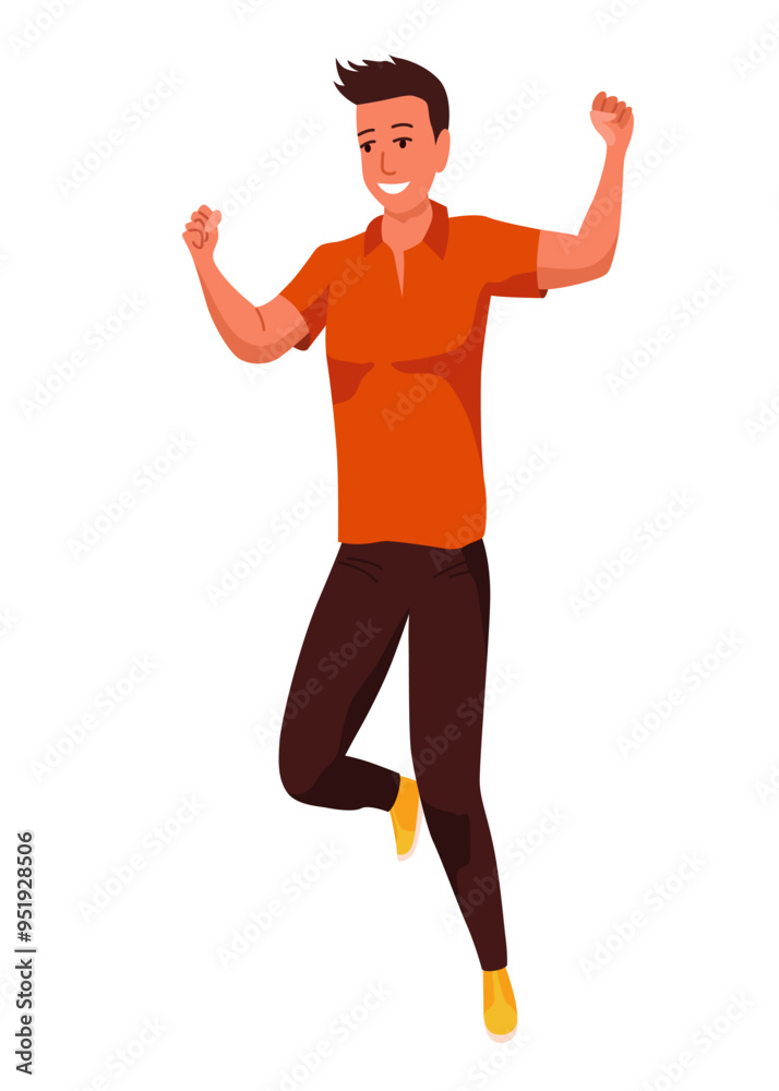 Fototapeta premium Happy jumping people. Happy positive young men. Young joyful laughing people jumping with raised hands isolated on white background
