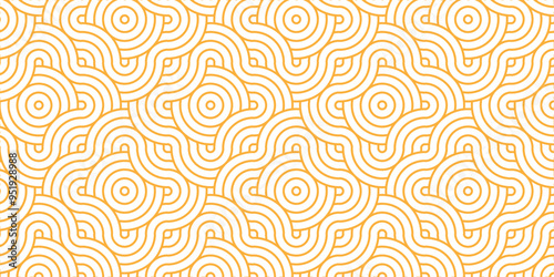 Abstract geometric wave pattern with circles fabric curl Transparent vector backdrop. Seamless overlapping pattern with wave line circle brown composed by round retro background.