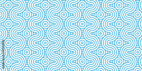 Overlapping creative diamond circle abstract blue pattern background with waves texture. geometric digital fabric pattern circles floral and spiral round lapping blue retro background.