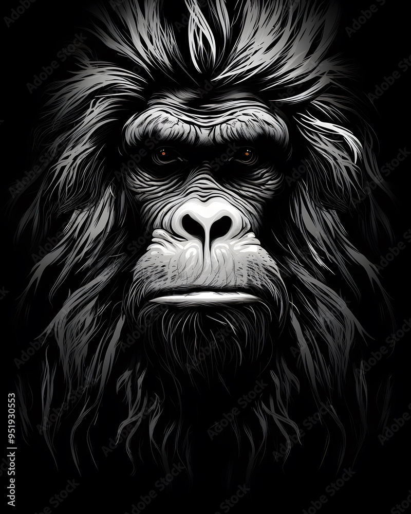 Obraz premium Orangutan head lurked in the shadows illustration