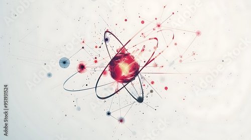 A minimalist design illustrating the concept of nuclear fission, with simple, abstracted atom icons splitting apart and releasing energy, all set against a clean, white background for a modern, 