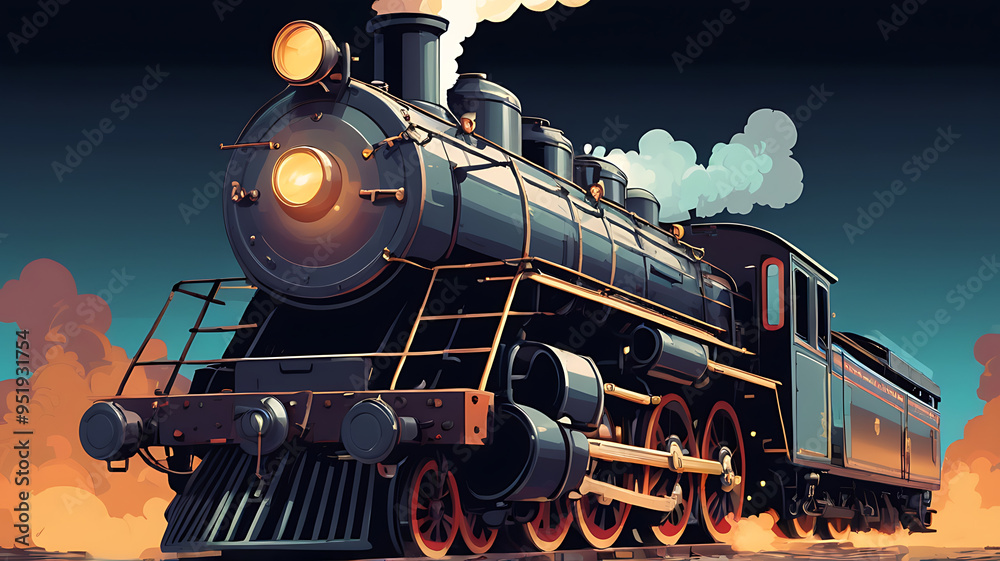 Obraz premium Close-up of a steam locomotive's front, featuring the headlight and smokestack, emphasizing the vintage industrial feel, 8-bit style, retro style