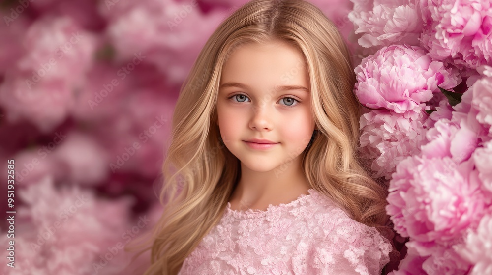 The girl stands serenely with closed eyes, cradling a large bouquet of peonies in her delicate hands, surrounded by soft pastels and a dreamy atmosphere. The girl stands serenely with closed eyes, cradling a large bouquet of peonies in her delicate hands, surrounded by soft pastels and a dreamy atmosphere.