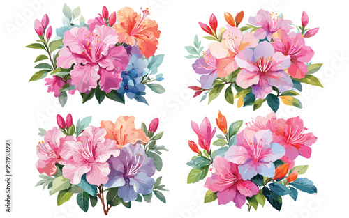 Watercolor Azalea flower Clipart