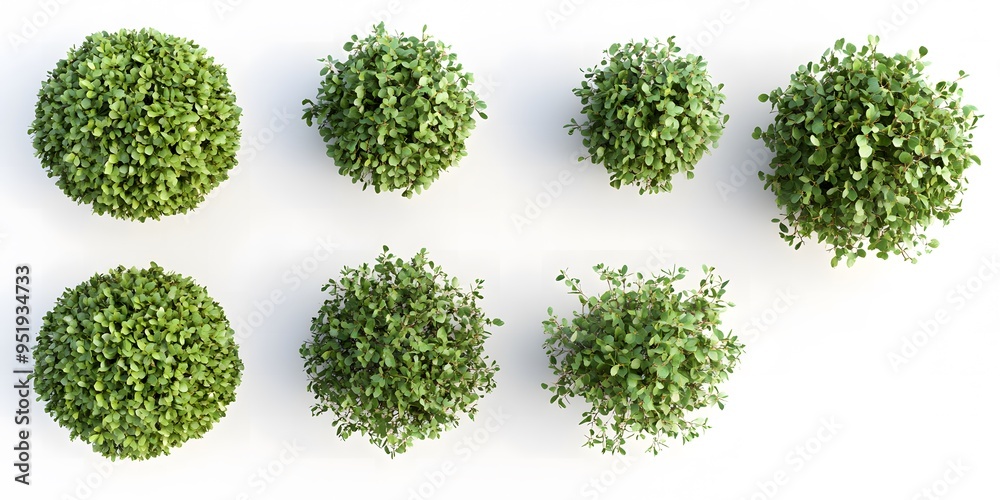 3D Models of Green Bushes and Trees on a White Background 3D Models of Green Bushes and Trees on a White Background