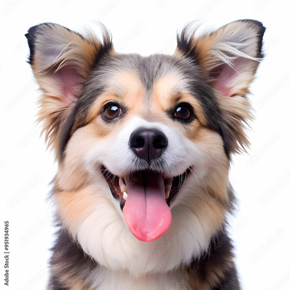 Fototapeta premium a dog with a pink tongue that is smiling on white background