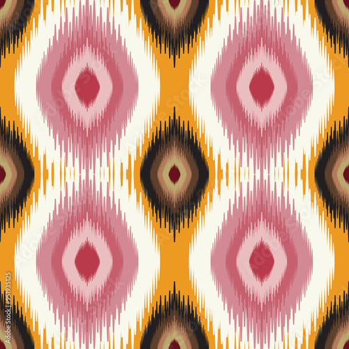 Ethinic Abstract Black, Soft Pink and Brown Tone ikat pattern on yellow background
Ikat Aztec print. Scandinavian seamless pattern. Ethnic ornament. tribal Scandinavian geometric vector ikat pattern.