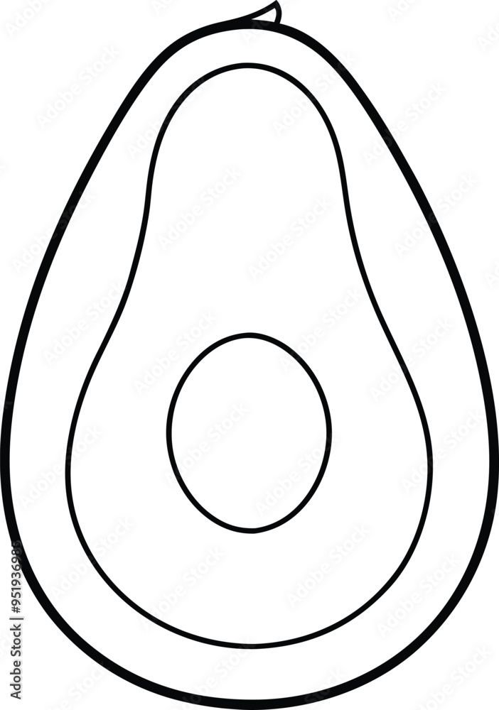 Minimalistic drawing of an avocado half showcasing its seed
Minimalistic drawing of an avocado half showcasing its seed