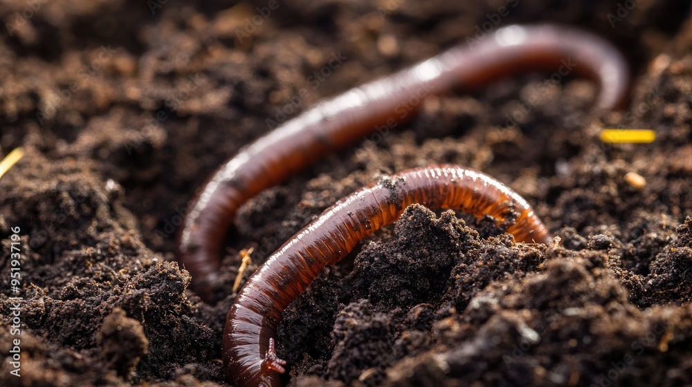 Earthworms crawling through rich soil, representing the unseen yet essential creatures that sustain Earth's ecosystems Earthworms crawling through rich soil, representing the unseen yet essential creatures that sustain Earth's ecosystems