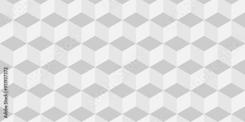 Seamless vector cube triangle geometric tile mosaic wall grid retro digital hexagon technology wallpaper background. white and gray block cube structure backdrop square triangle texture vintage design