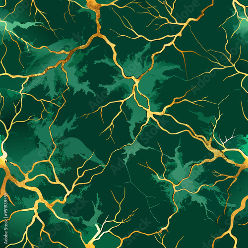 Emerald Green Marble with Gold Veins  Seamless Luxury Texture