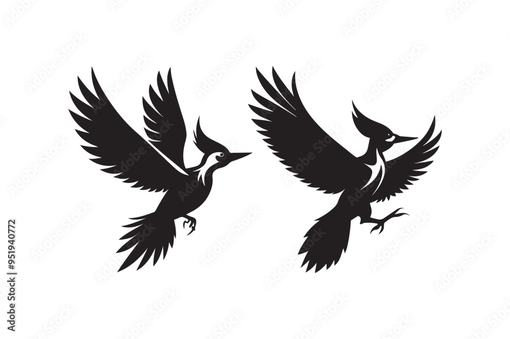 Pileated Woodpecker silhouette vector illustration, Pileated Woodpecker