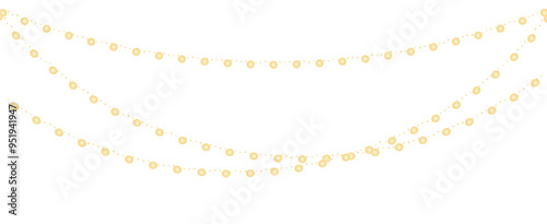 Christmas lights garland. Xmas party hanging glowing yellow light bulbs with sparkles. Winter holiday season element isolated on transparent background.